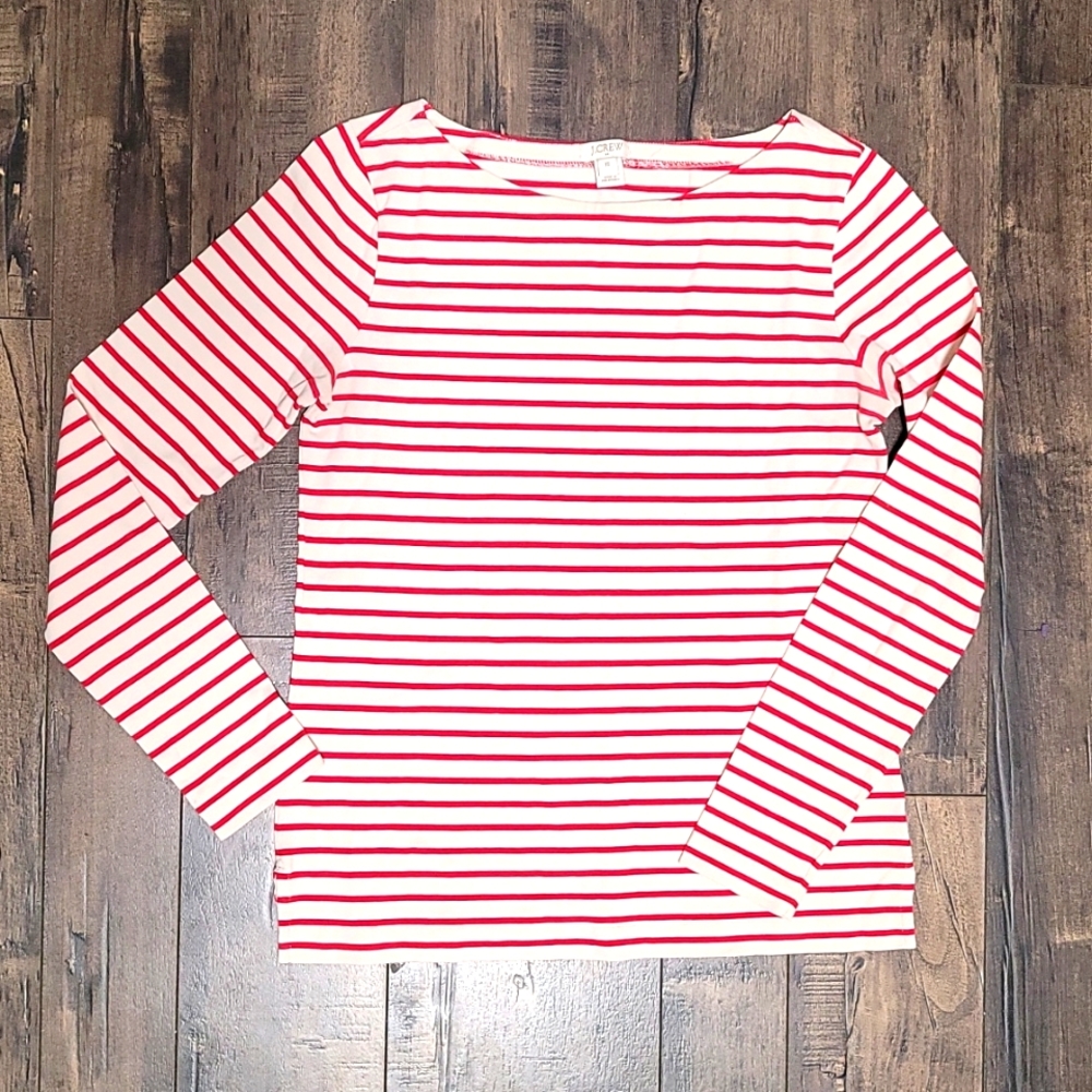 J.Crew Womens Top Long Sleeve Size XS 100%Cotton Striped Beige/Red